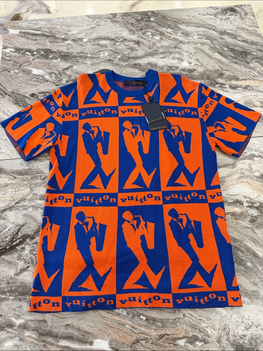 AUTHENTIC LOUIS VUITTON Jazzman knit sweater in orange and blue UNWORN